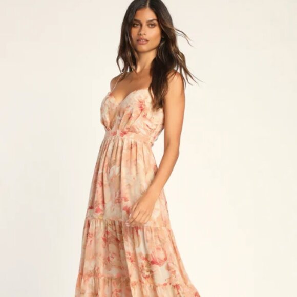 Lulus Dresses & Skirts - Lulus Make Me Blush Peach Floral Print Tiered Maxi Dress